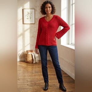 Westport Red V-Neck Cable Knit Sweater